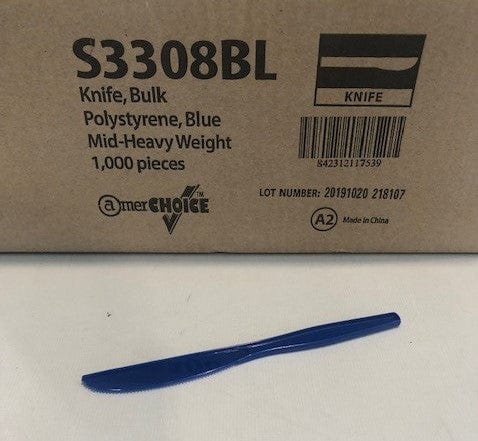 AmerCareRoyal Take-Out/Dine-In/Disposable Cutlery And Utensils Medium Heavy Weight Blue Polystyrene Knife, case of 1,000