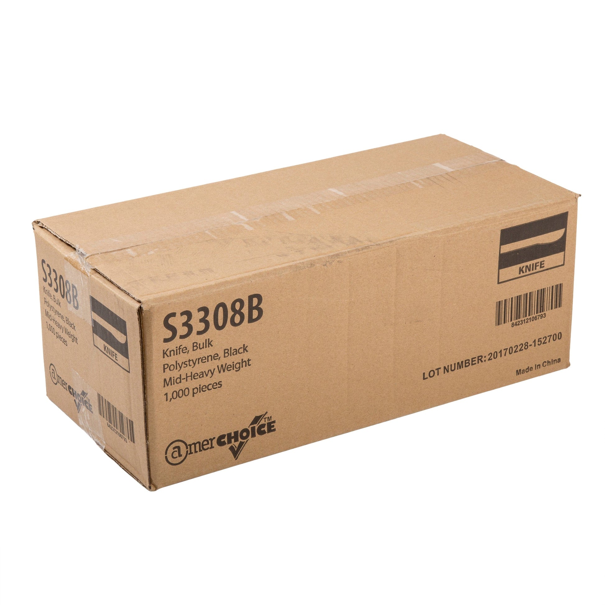 AmerCareRoyal Take-Out/Dine-In/Disposable Cutlery And Utensils/Disposable Cutlery/Disposable Knives Medium Heavy Black Polystyrene Knives, Case of 1,000