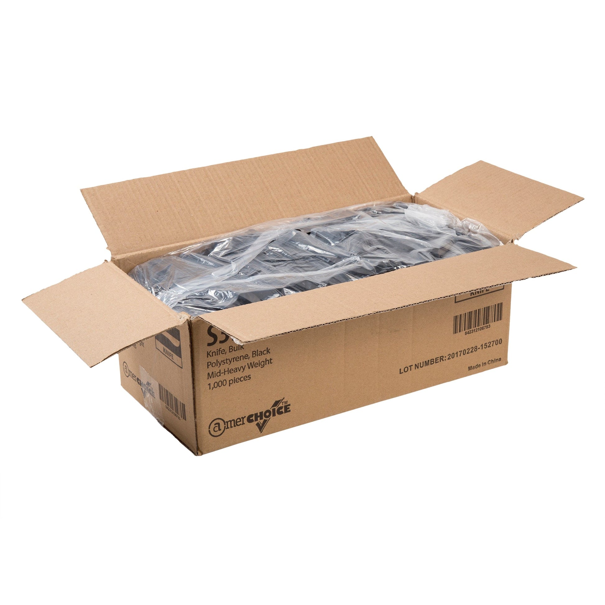 AmerCareRoyal Take-Out/Dine-In/Disposable Cutlery And Utensils/Disposable Cutlery/Disposable Knives Medium Heavy Black Polystyrene Knives, Case of 1,000
