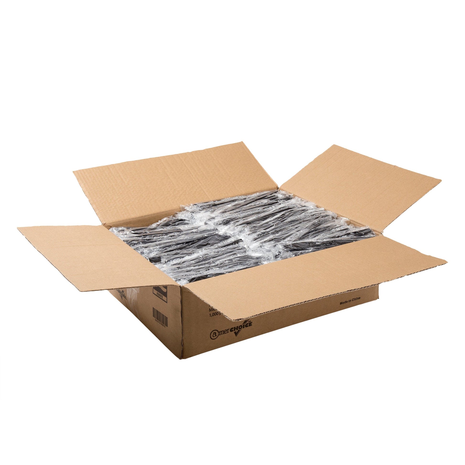 AmerCareRoyal Take-Out/Dine-In/Disposable Cutlery And Utensils/Disposable Cutlery/Disposable Knives Medium Heavy Black Polystyrene Individually Wrapped Knives, Case of 1,000