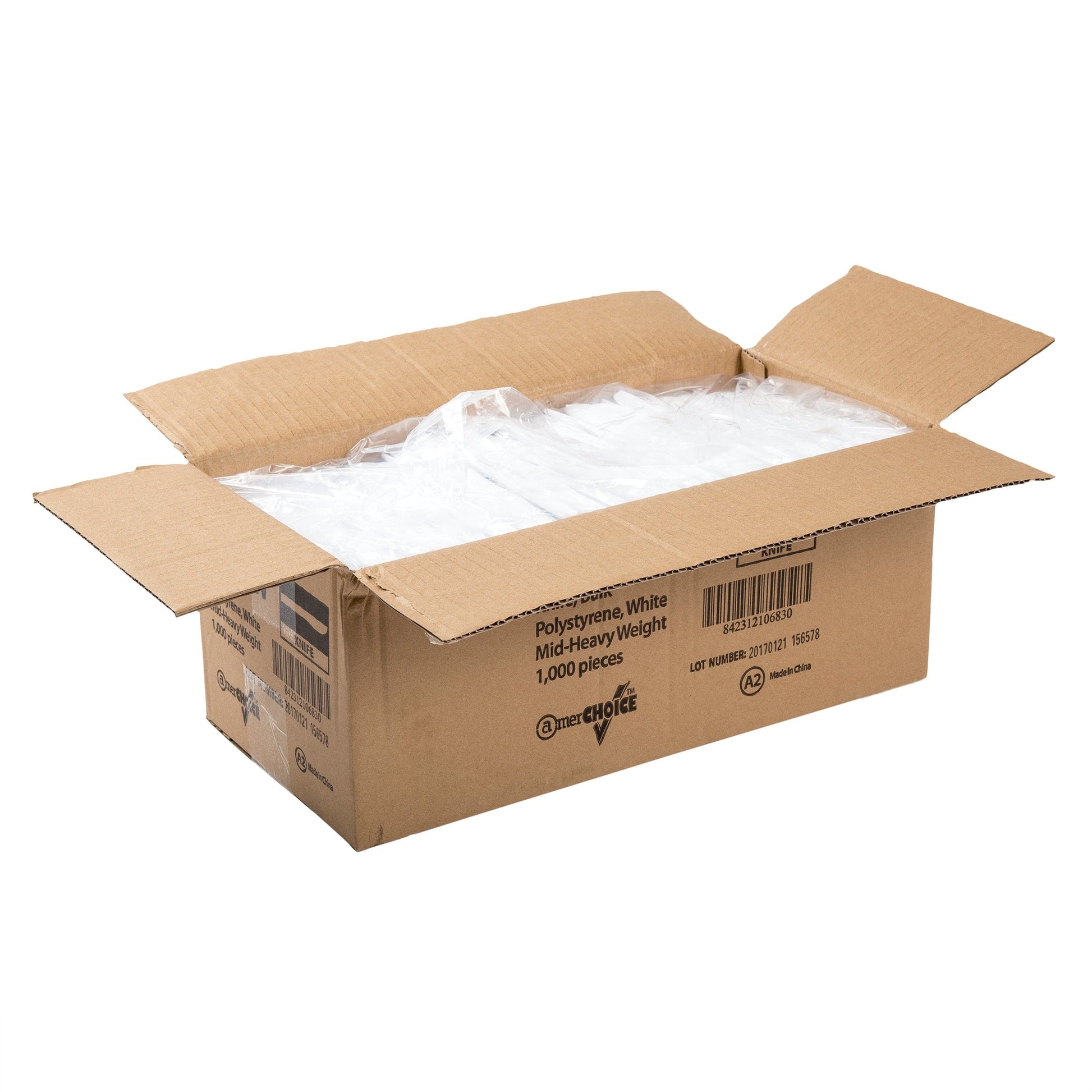 AmerCareRoyal Take-Out/Dine-In/Disposable Cutlery And Utensils/Disposable Cutlery/Disposable Knives Medium Heavy White Polystyrene Knives, Case of 1,000