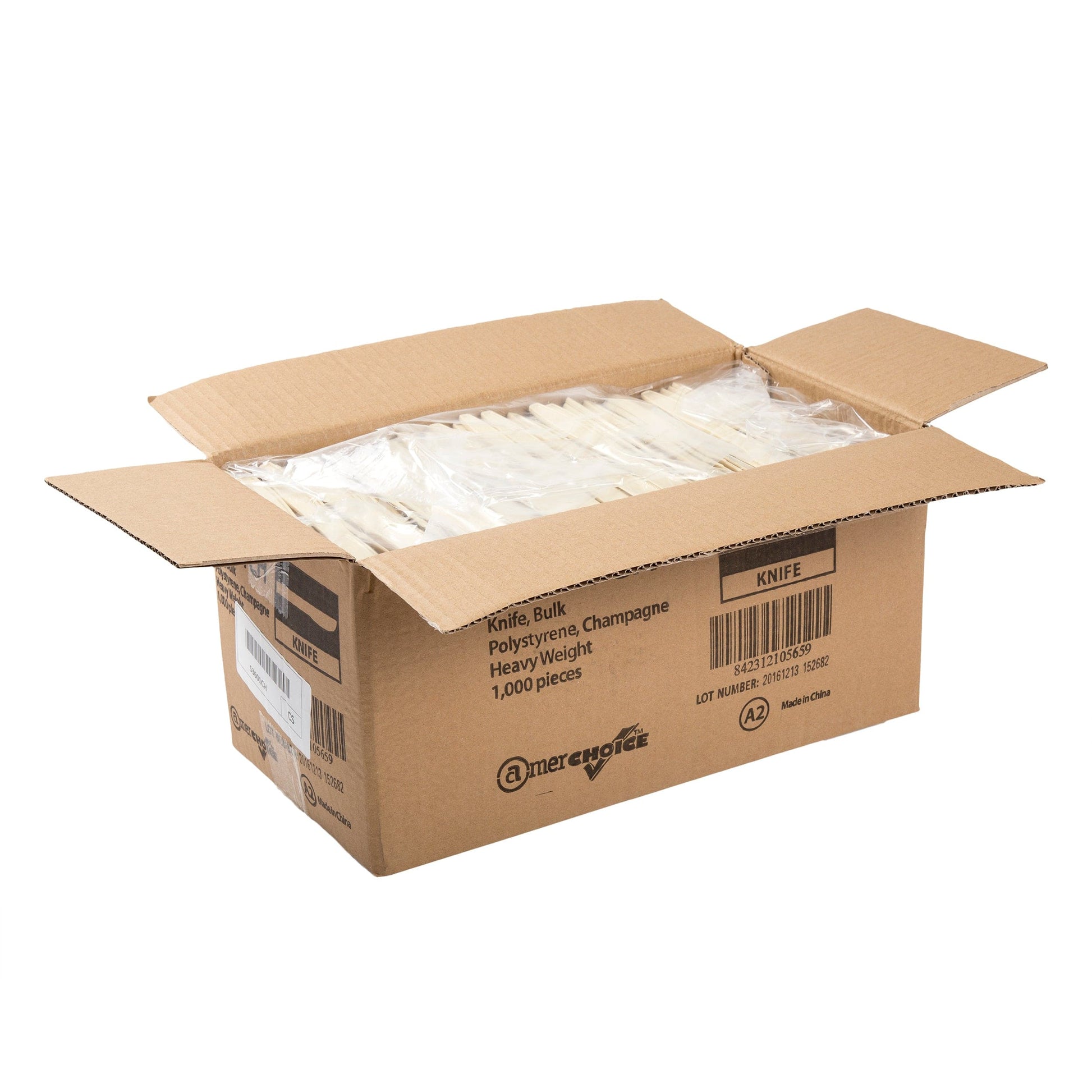 AmerCareRoyal Take-Out/Dine-In/Disposable Cutlery And Utensils/Disposable Cutlery/Disposable Knives Heavy Champagne Polystyrene Knives, Case of 1,000