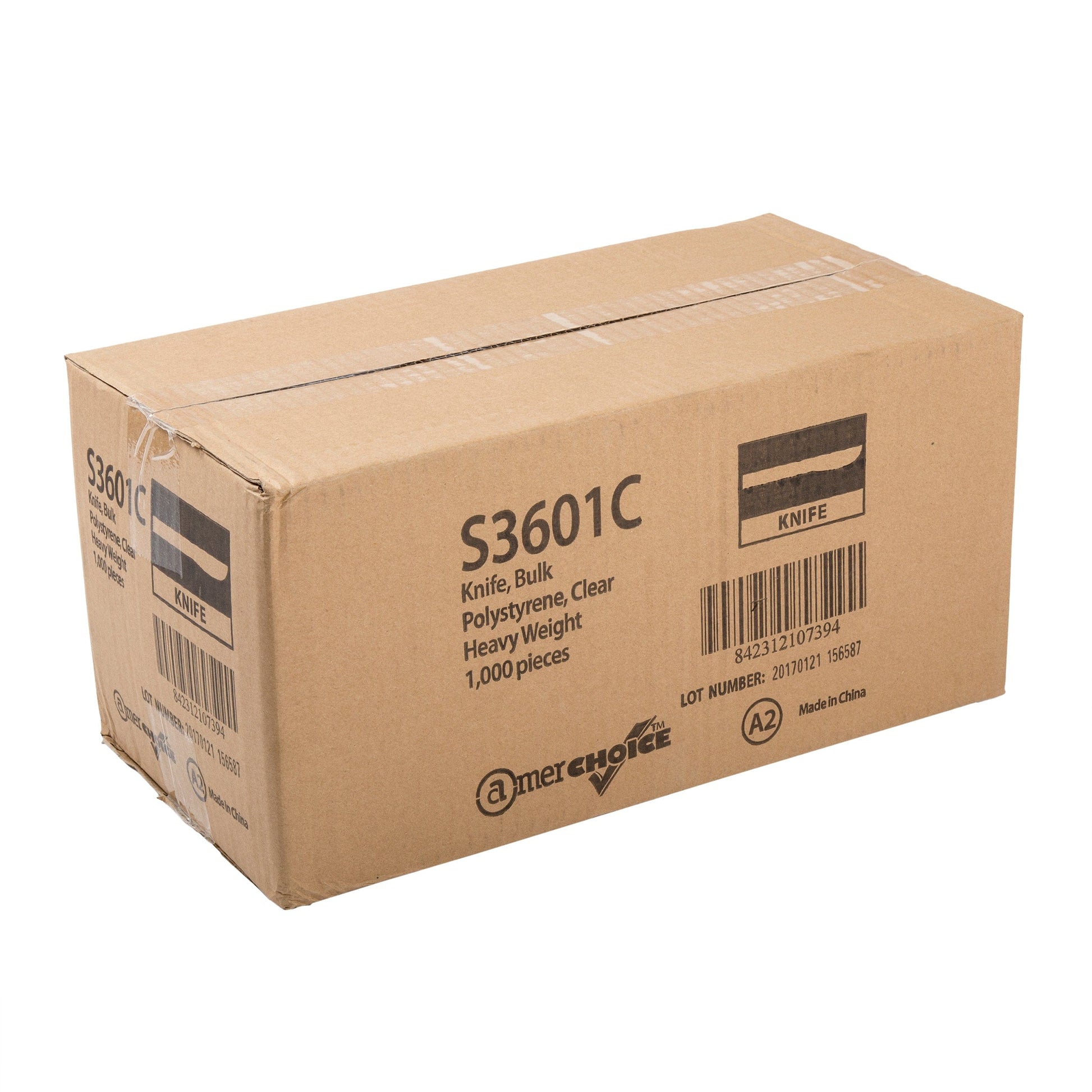 AmerCareRoyal Take-Out/Dine-In/Disposable Cutlery And Utensils/Disposable Cutlery/Disposable Knives Heavy Clear Polystyrene Knives, Case of 1,000