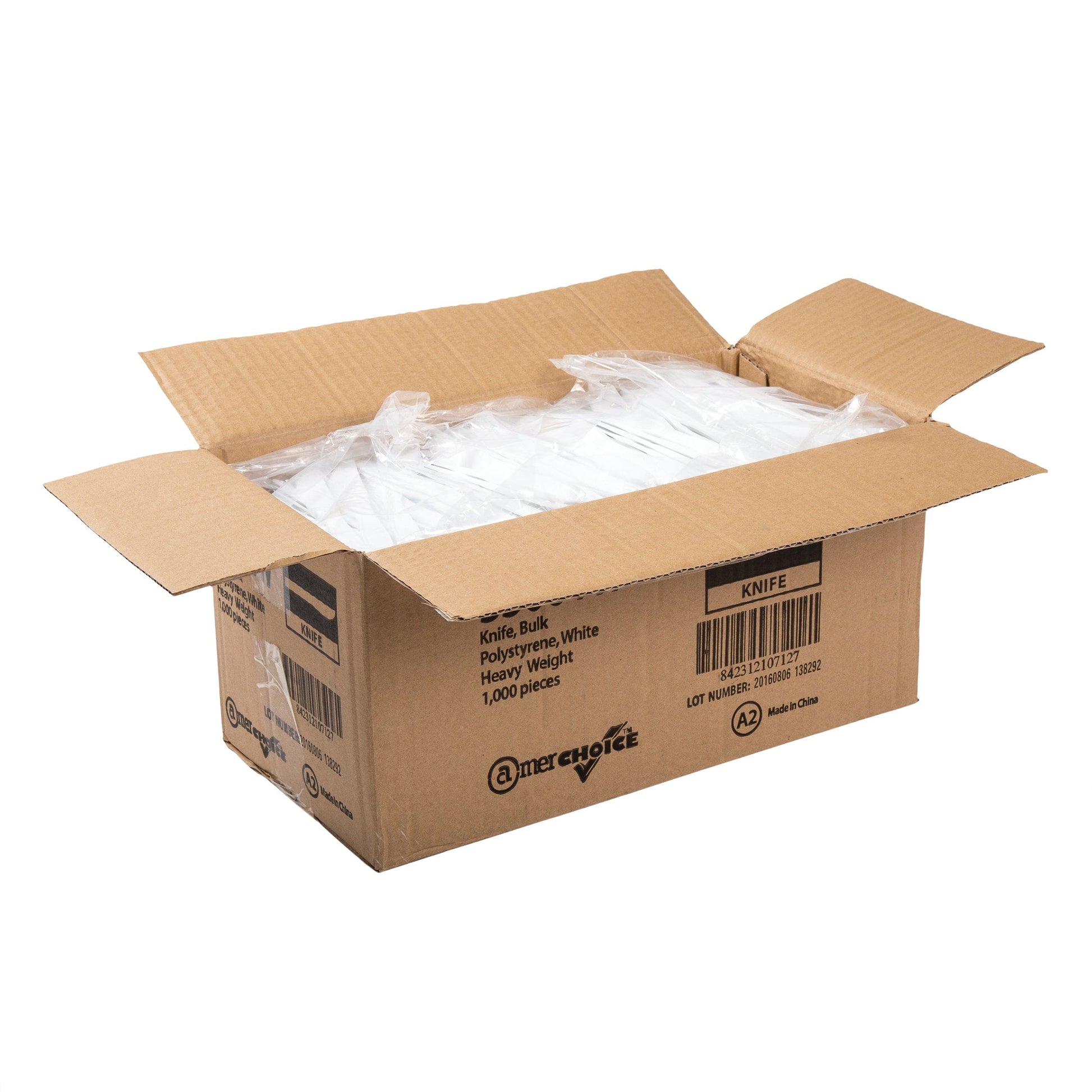 AmerCareRoyal Take-Out/Dine-In/Disposable Cutlery And Utensils/Disposable Cutlery/Disposable Knives Bulk Heavy White Polystyrene Knives, Case of 1,000