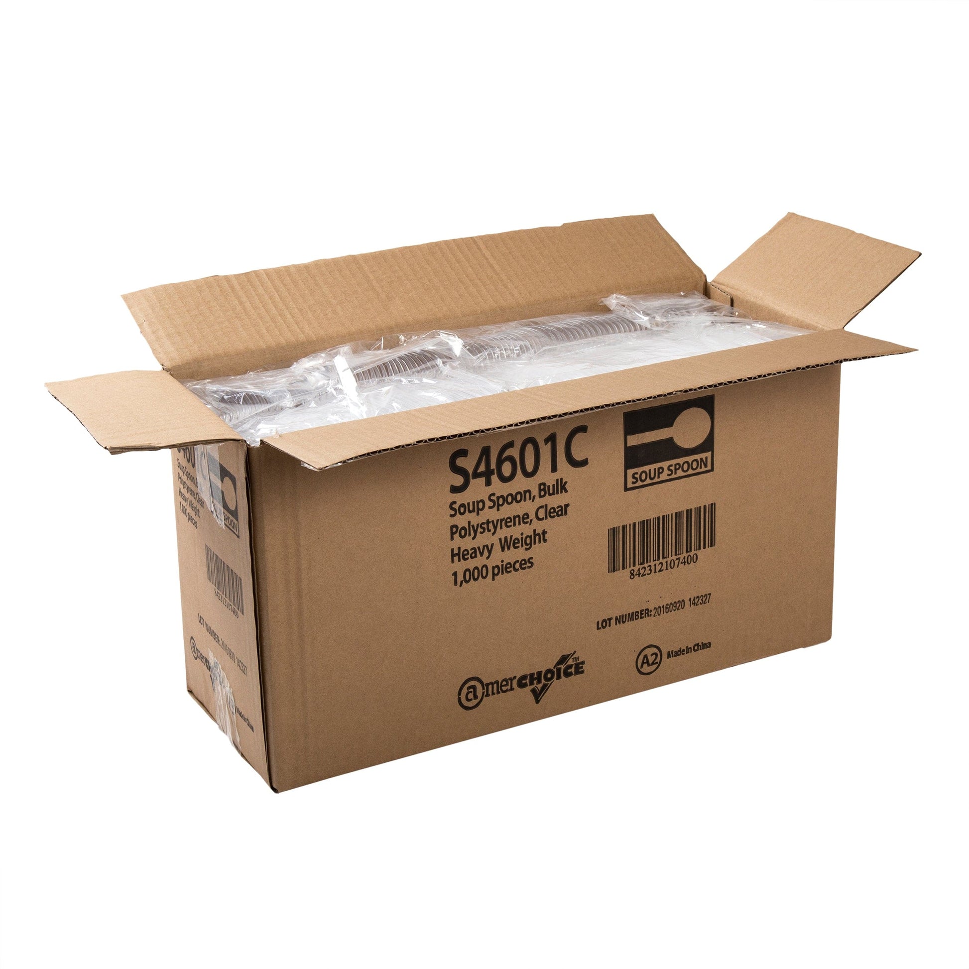 AmerCareRoyal Take-Out/Dine-In/Disposable Cutlery And Utensils/Disposable Cutlery/Disposable Spoons Bulk Heavy Clear Polystyrene Soup Spoons, Case of 1,000