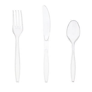 AmerCareRoyal Take-Out/Dine-In/Disposable Cutlery And Utensils/Disposable Cutlery/Disposable Cutlery Kits Heavy Clear Polystyrene Forks-Spoons-Knives, Case of 1,440