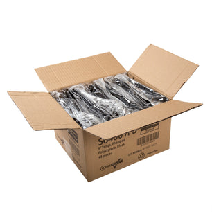 AmerCareRoyal Take-Out/Dine-In/Disposable Cutlery And Utensils/Disposable Utensils Black Polystyrene Individually Wrapped Tongs, Case of 48
