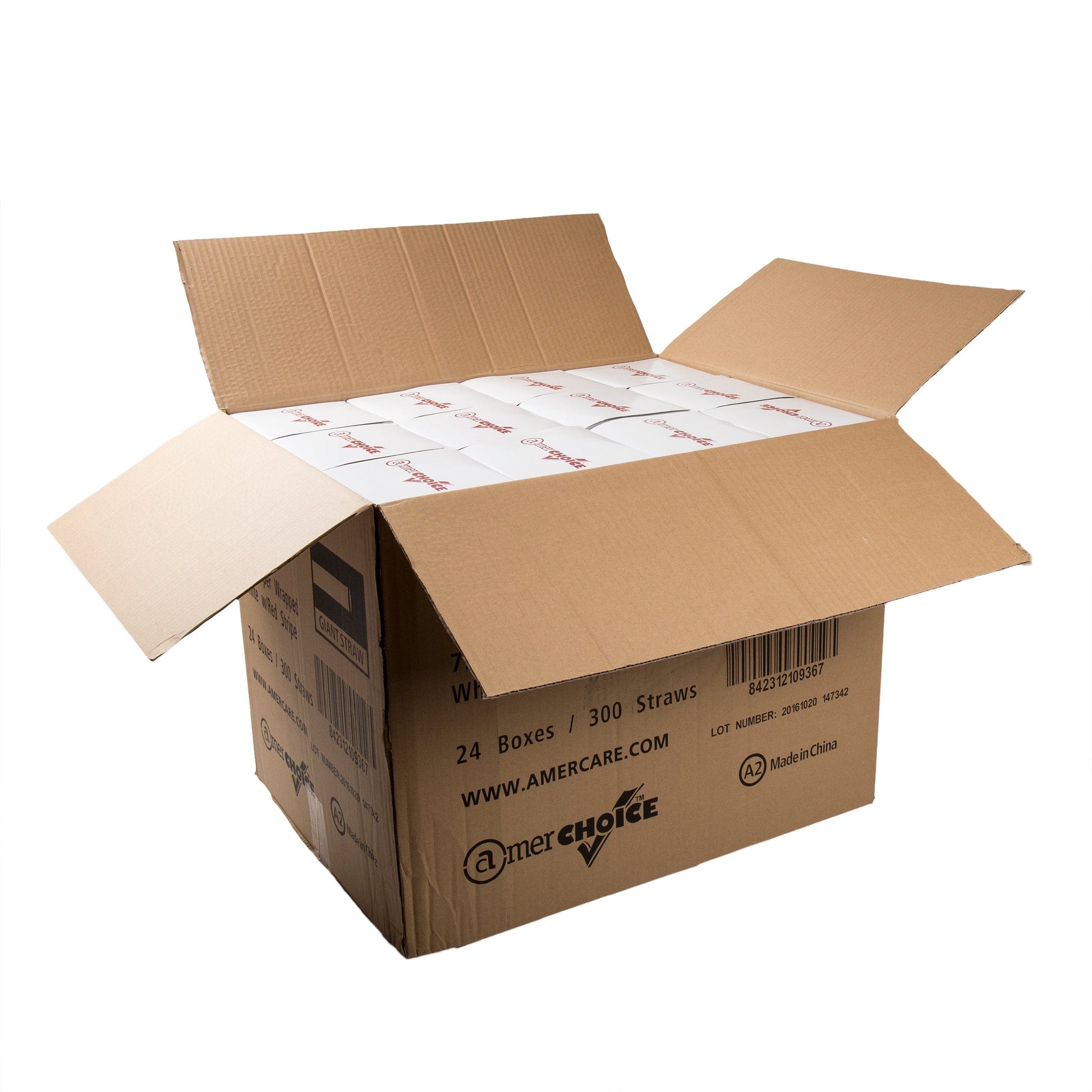 AmerCareRoyal Take-Out/Dine-In/Disposable Beverage Supplies/Straws 7.75" Giant White with Red Stripes Paper Wrapped Straws, Case of 7,200