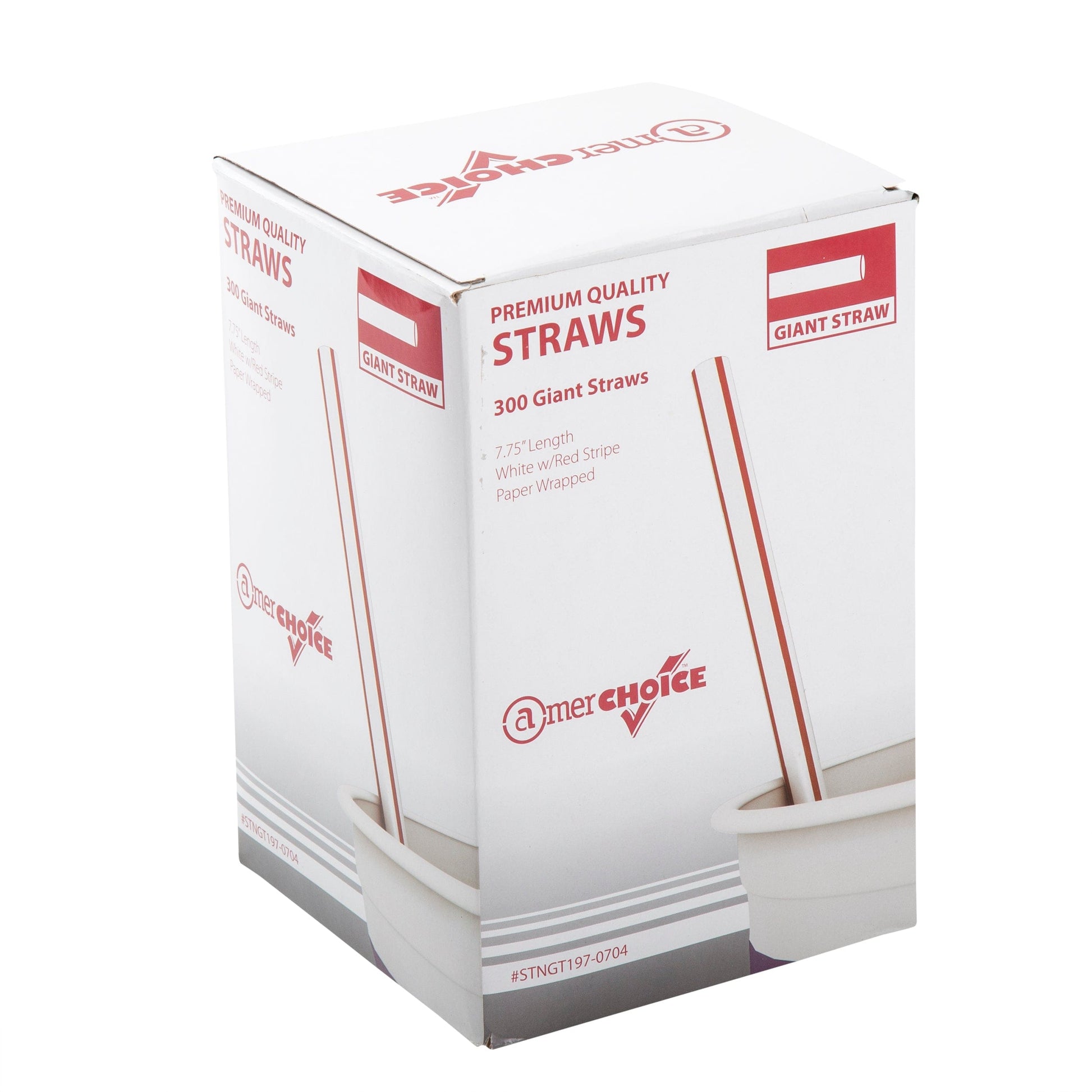 AmerCareRoyal Take-Out/Dine-In/Disposable Beverage Supplies/Straws 7.75" Giant White with Red Stripes Paper Wrapped Straws, Case of 7,200