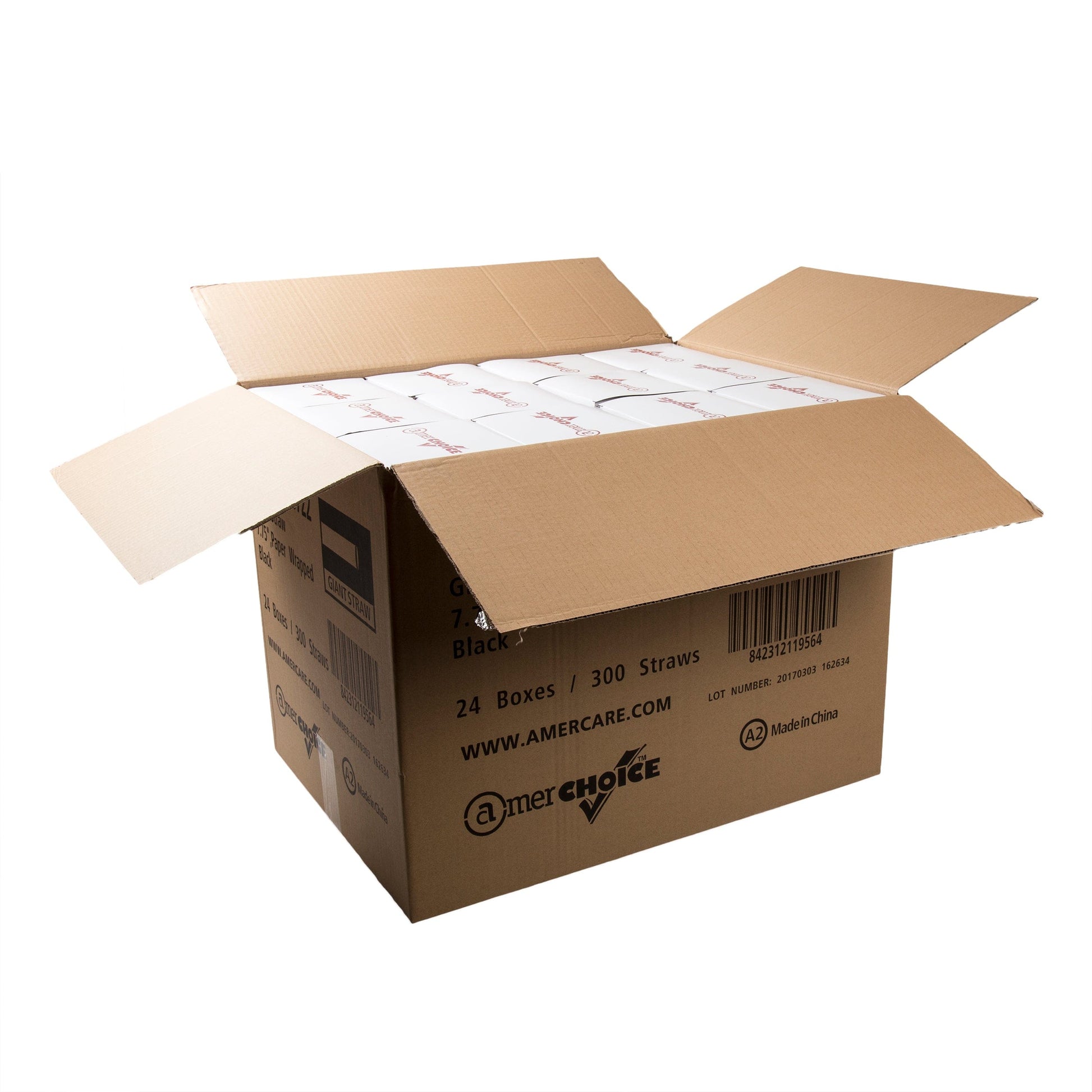 AmerCareRoyal Take-Out/Dine-In/Disposable Beverage Supplies/Straws 7.75" Giant Paper Wrapped Black Straws, Case of 7,200