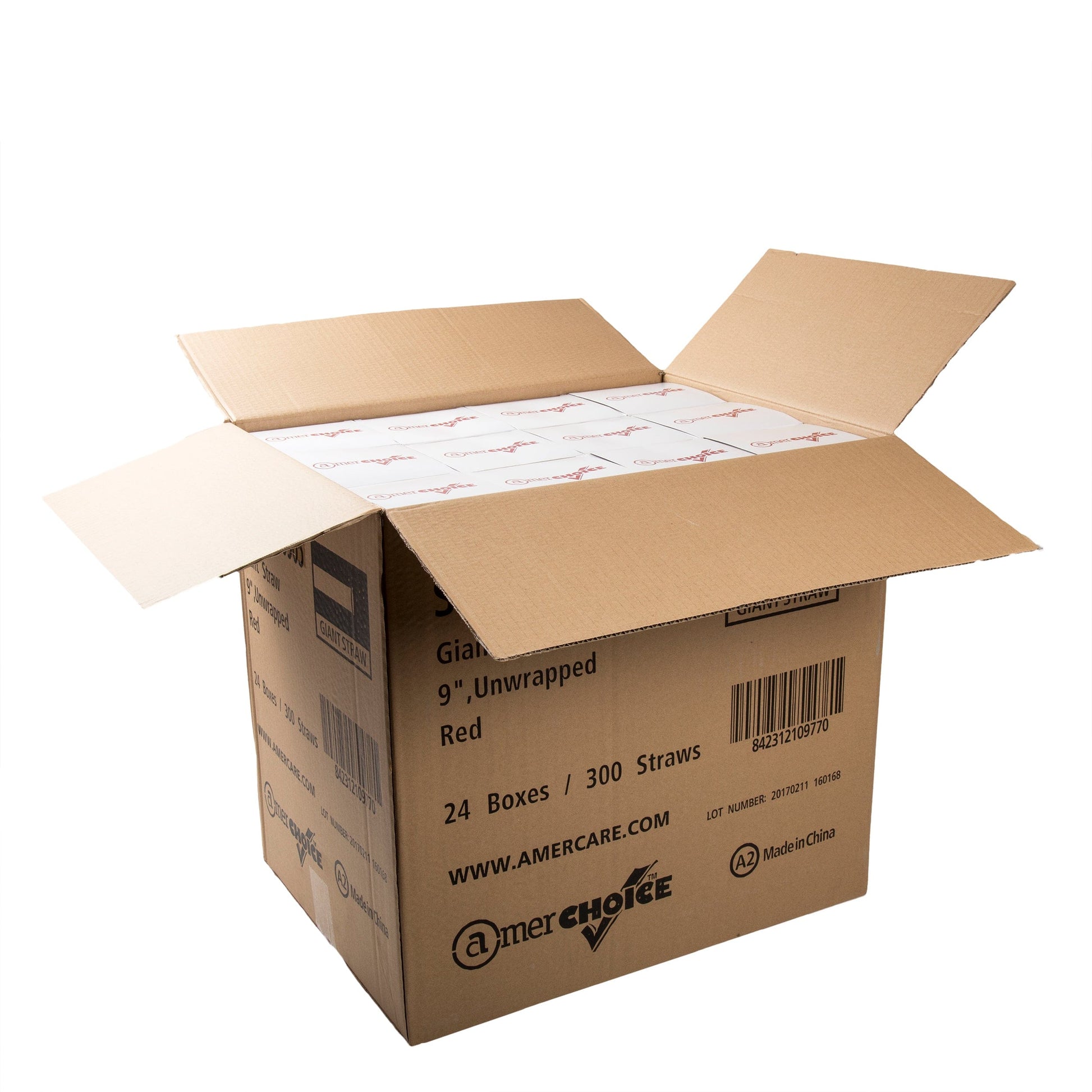 AmerCareRoyal Take-Out/Dine-In/Disposable Beverage Supplies/Straws 9" Giant Red Unwrapped Straws, Case of 7,200