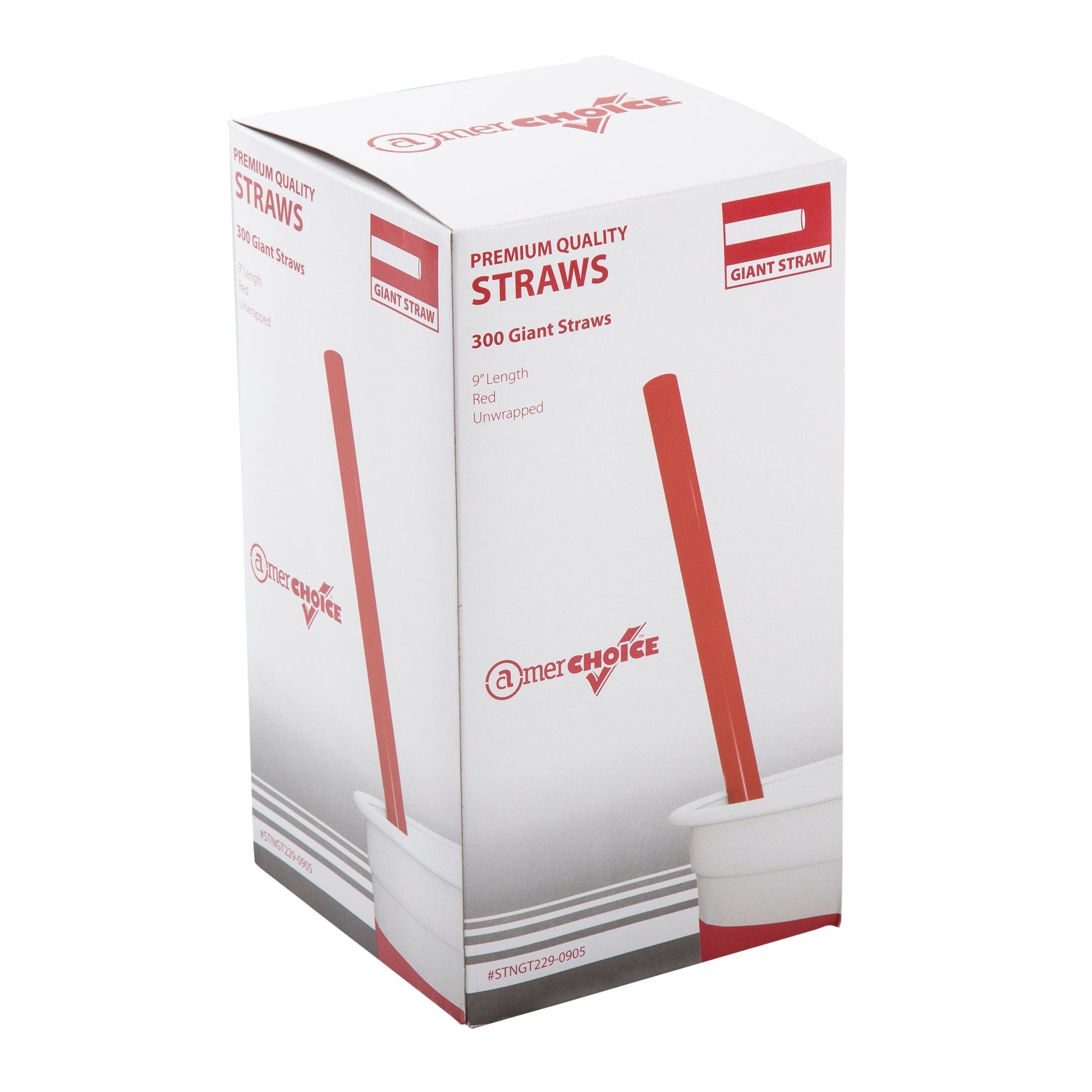 AmerCareRoyal Take-Out/Dine-In/Disposable Beverage Supplies/Straws 9" Giant Red Unwrapped Straws, Case of 7,200