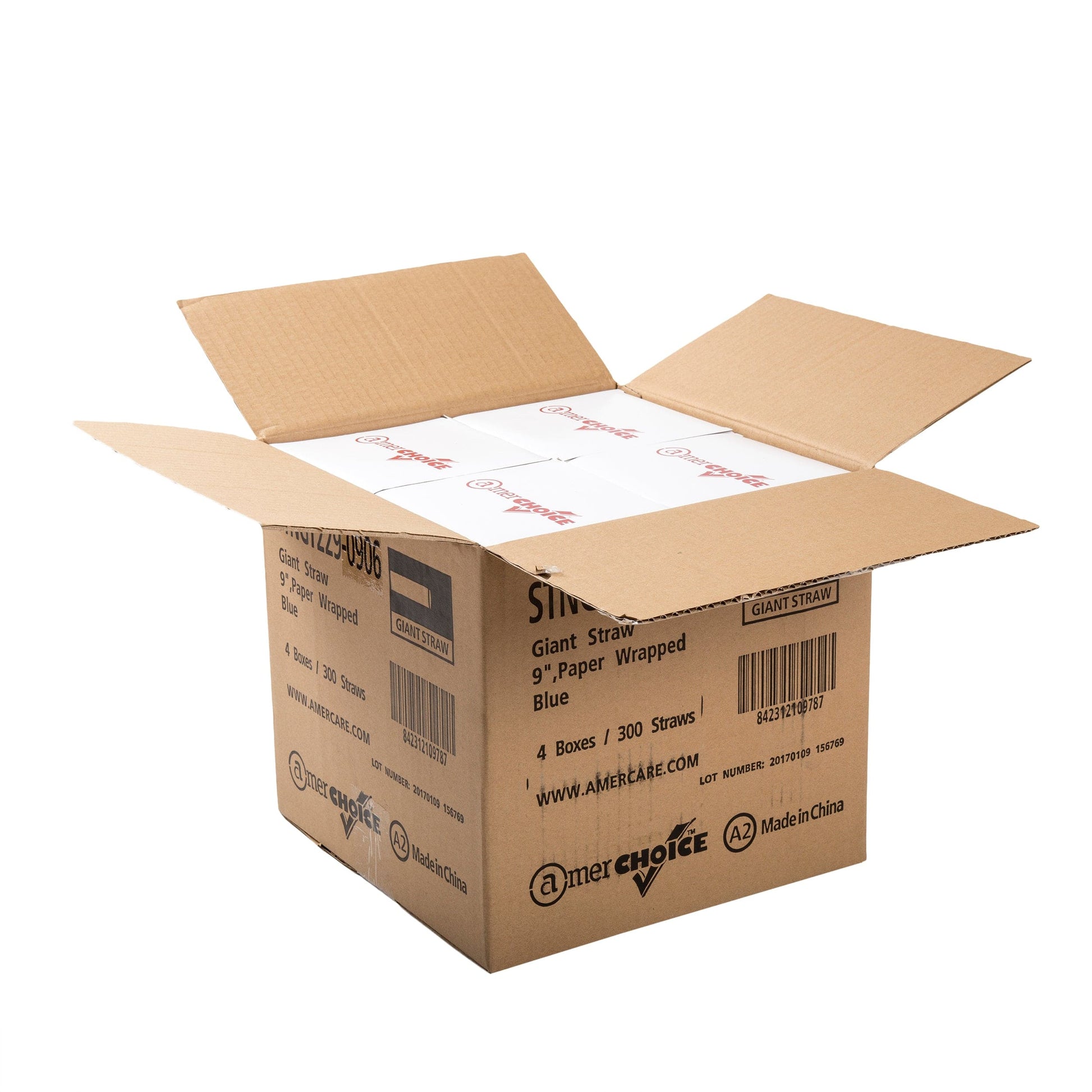 AmerCareRoyal Take-Out/Dine-In/Disposable Beverage Supplies/Straws 9" Giant Blue Paper Wrapped Straws, Case of 1,200