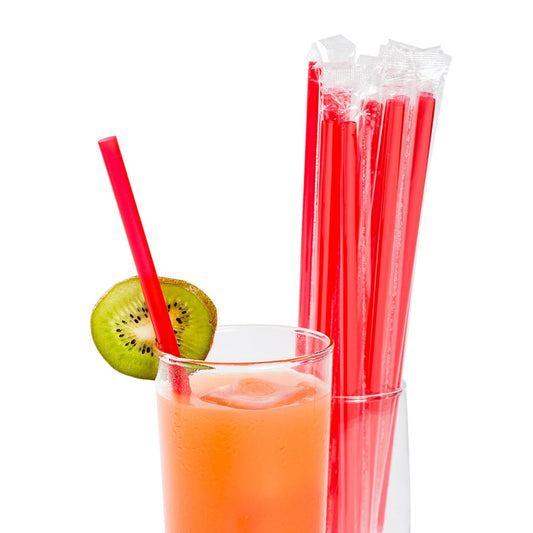 AmerCareRoyal Take-Out/Dine-In/Disposable Beverage Supplies/Straws 9" Giant Red Poly Wrapped Straws, Case of 7,200
