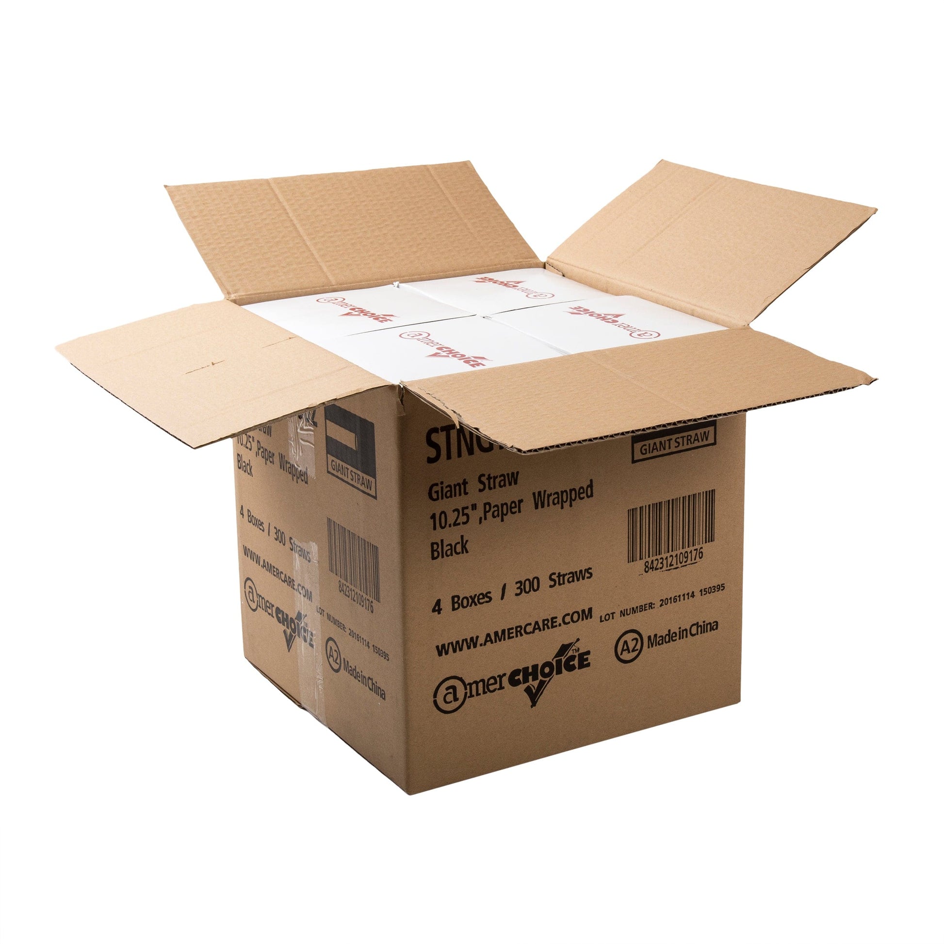 AmerCareRoyal Take-Out/Dine-In/Disposable Beverage Supplies/Straws 10.25" Giant Black Paper Wrapped Straws, Case of 1,200
