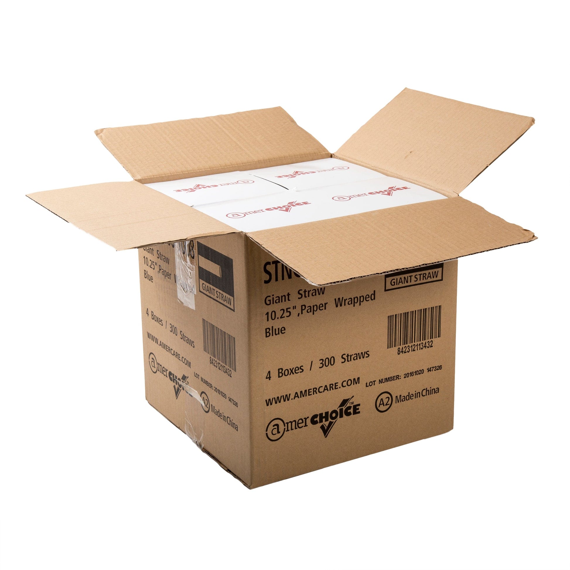 AmerCareRoyal Take-Out/Dine-In/Disposable Beverage Supplies/Straws 10.25" Giant Paper Wrapped Blue Straws, Case of 1,200