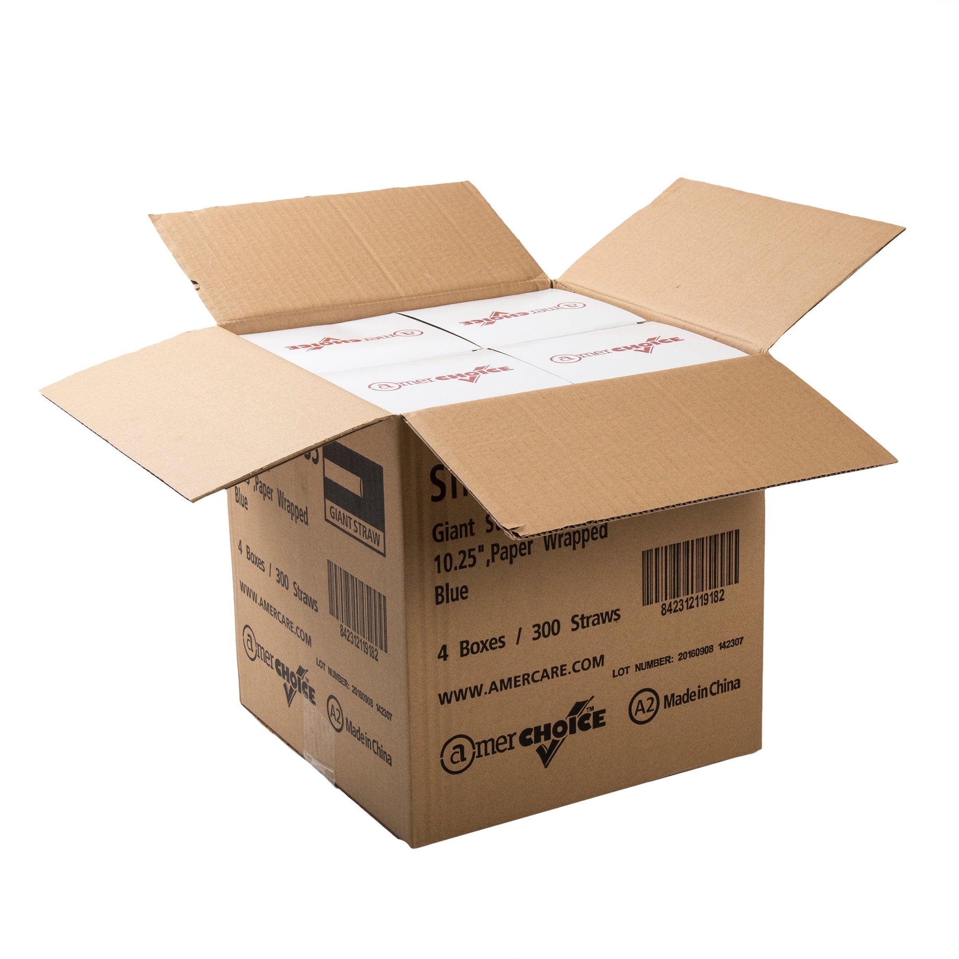 AmerCareRoyal Take-Out/Dine-In/Disposable Beverage Supplies/Straws 10.25" Giant Blue Paper Wrapped Straws, Case of 1,200