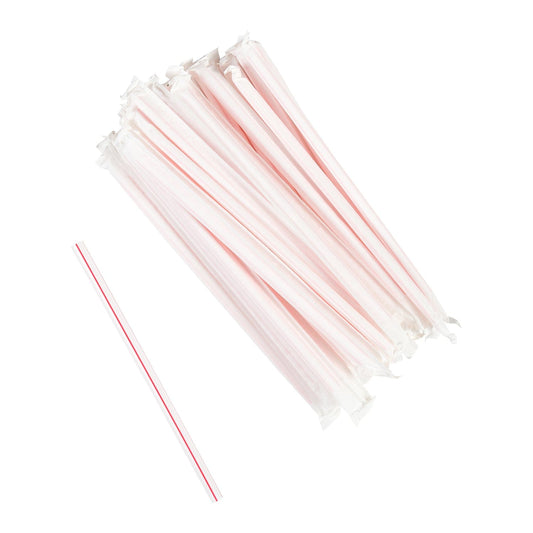 AmerCareRoyal Take-Out/Dine-In/Disposable Beverage Supplies/Straws 5.75" Jumbo White with Red Stripes Paper Wrapped Straws, Case of 12,000