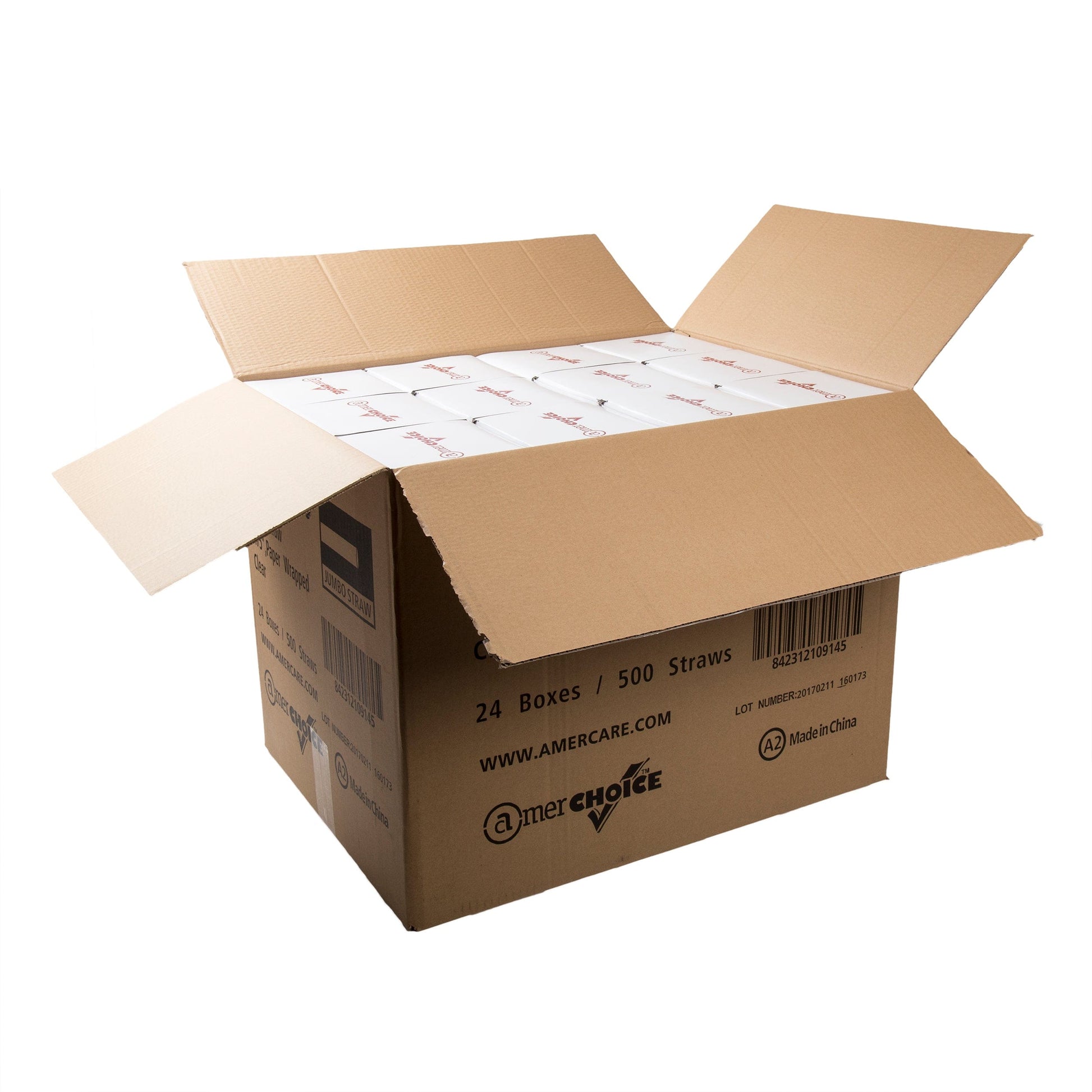 AmerCareRoyal Take-Out/Dine-In/Disposable Beverage Supplies/Straws 7.75" Jumbo Clear Paper Wrapped Straws, Case of 12,000