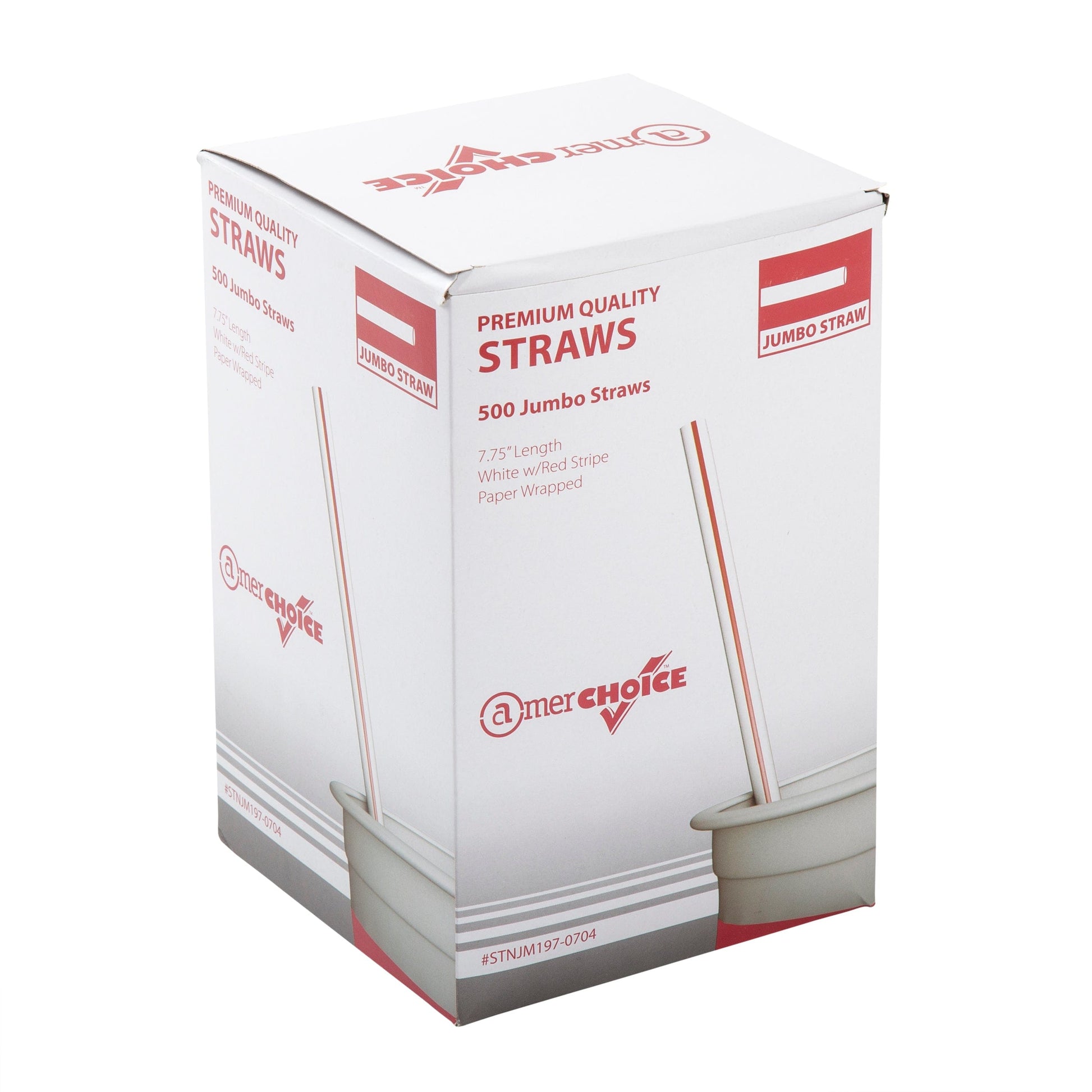 AmerCareRoyal Take-Out/Dine-In/Disposable Beverage Supplies/Straws 7.75" Jumbo White with Red Stripes Paper Wrapped Straws, Case of 12,000