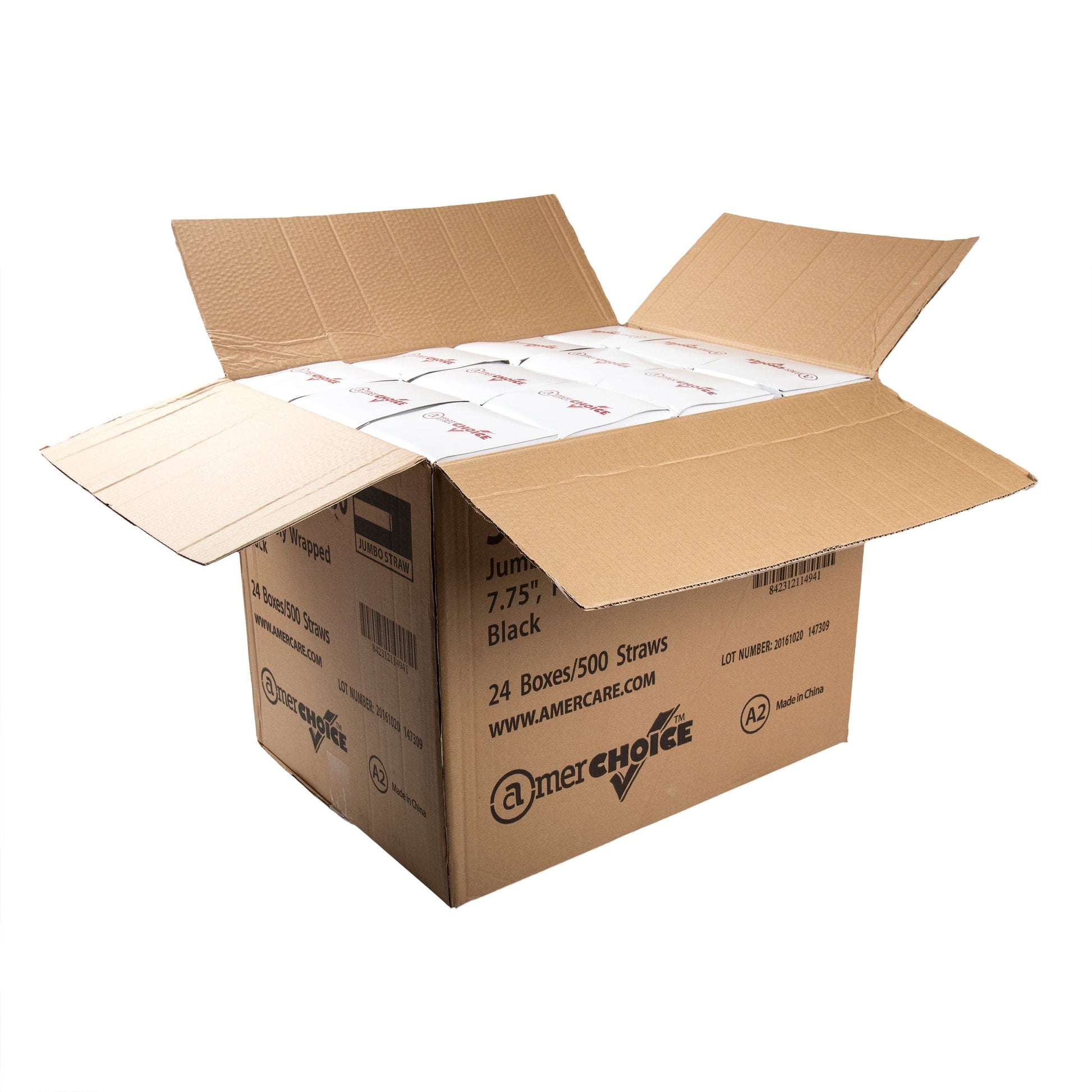 AmerCareRoyal Take-Out/Dine-In/Disposable Beverage Supplies/Straws 7.75" Jumbo Black Poly Wrapped Straws, Case of 12,000