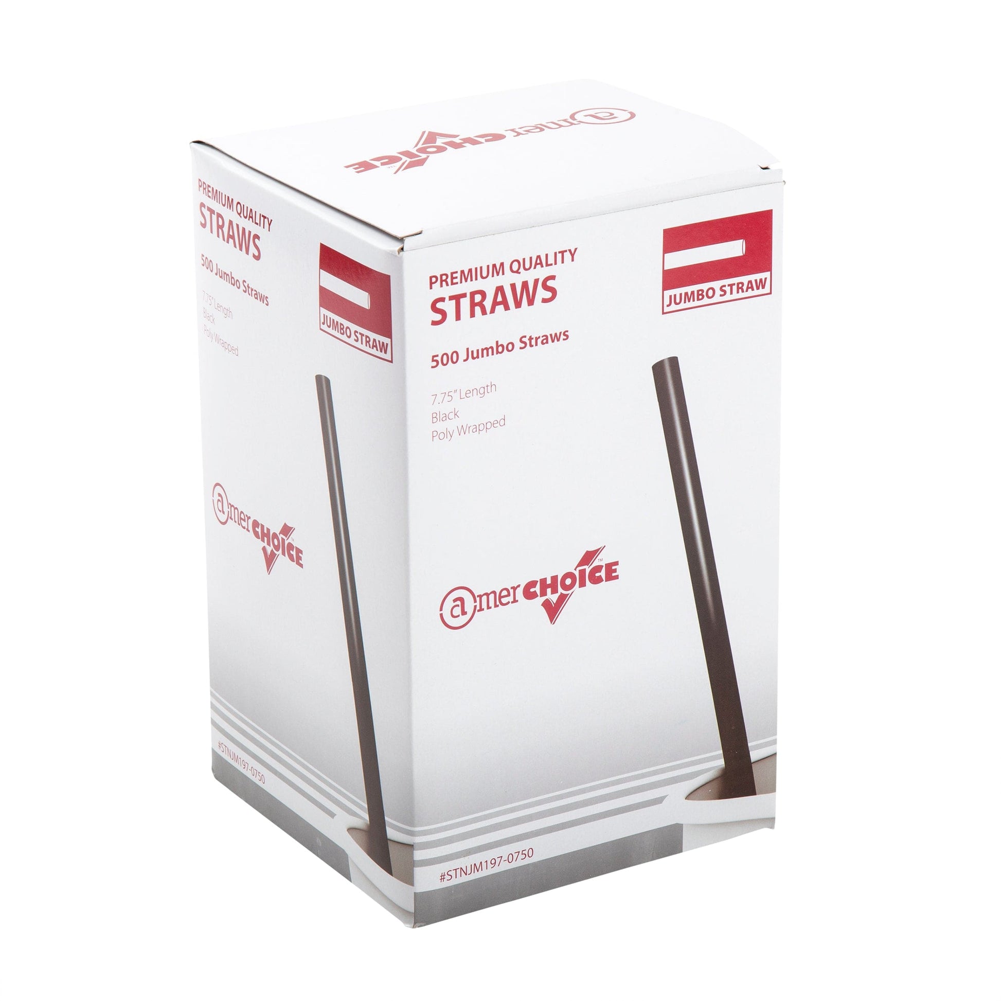 AmerCareRoyal Take-Out/Dine-In/Disposable Beverage Supplies/Straws 7.75" Jumbo Black Poly Wrapped Straws, Case of 12,000
