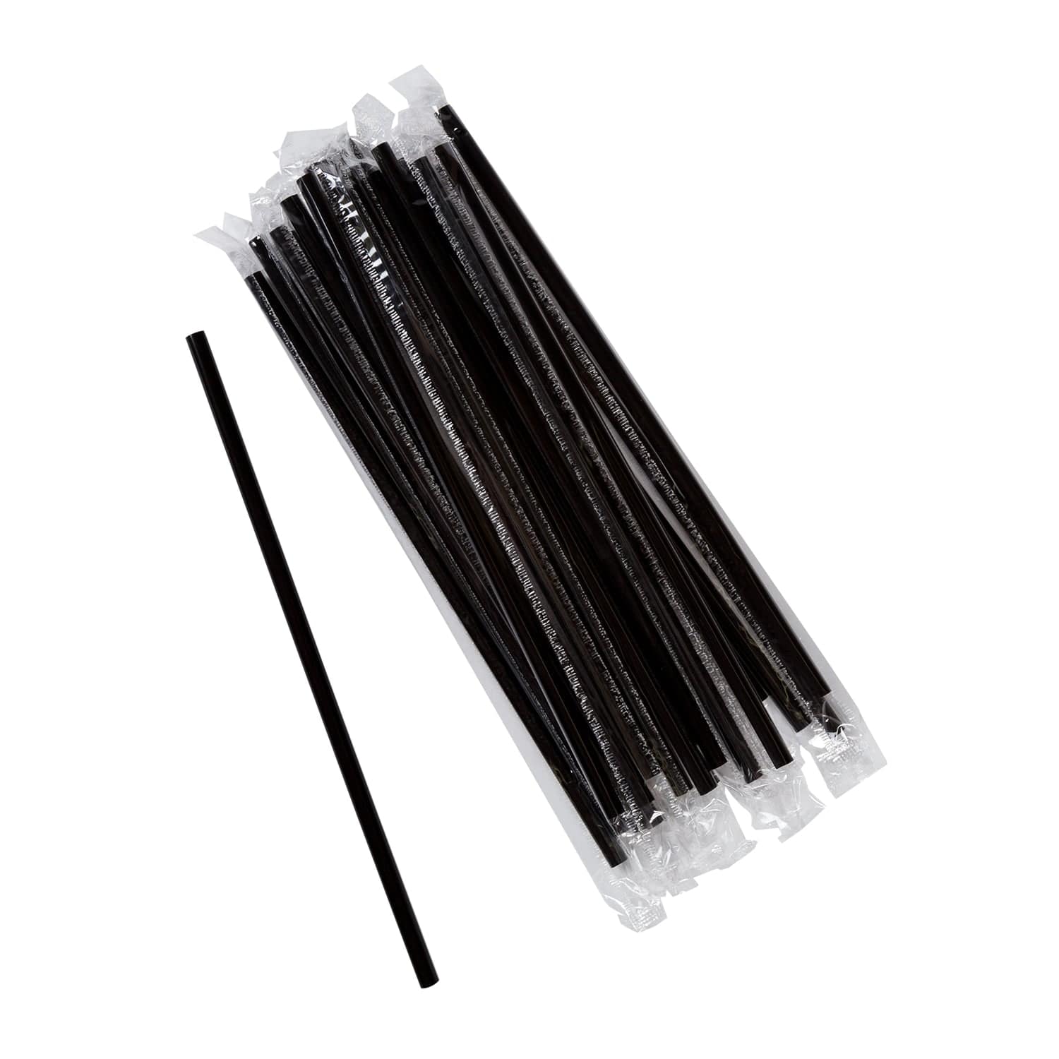 AmerCareRoyal Take-Out/Dine-In/Disposable Beverage Supplies/Straws 7.75" Jumbo Black Poly Wrapped Straws, Case of 12,000