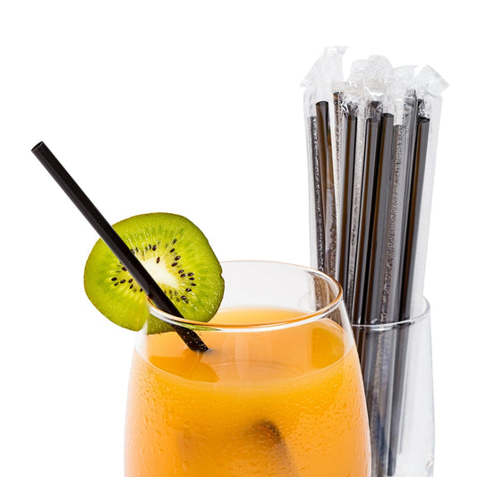 AmerCareRoyal Take-Out/Dine-In/Disposable Beverage Supplies/Straws 7.75" Jumbo Black Poly Wrapped Straws, Case of 12,000