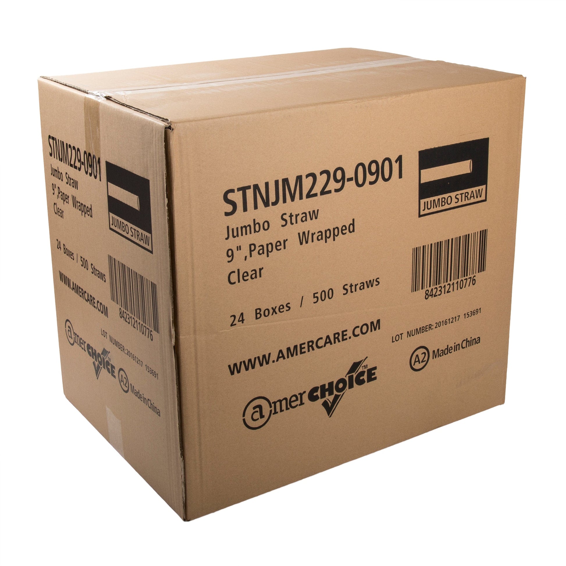 AmerCareRoyal Take-Out/Dine-In/Disposable Beverage Supplies/Straws 9" Jumbo Clear Paper Wrapped Straws, Case of 12,000