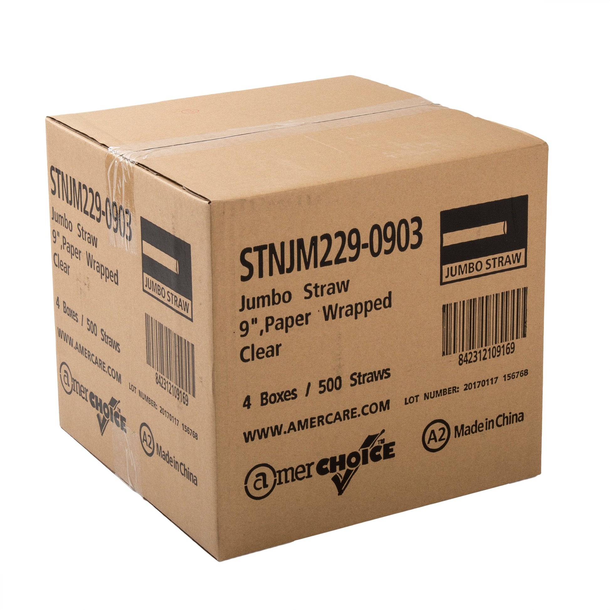 AmerCareRoyal Take-Out/Dine-In/Disposable Beverage Supplies/Straws 9" Jumbo Clear Paper Wrapped Straws, Case of 2,000