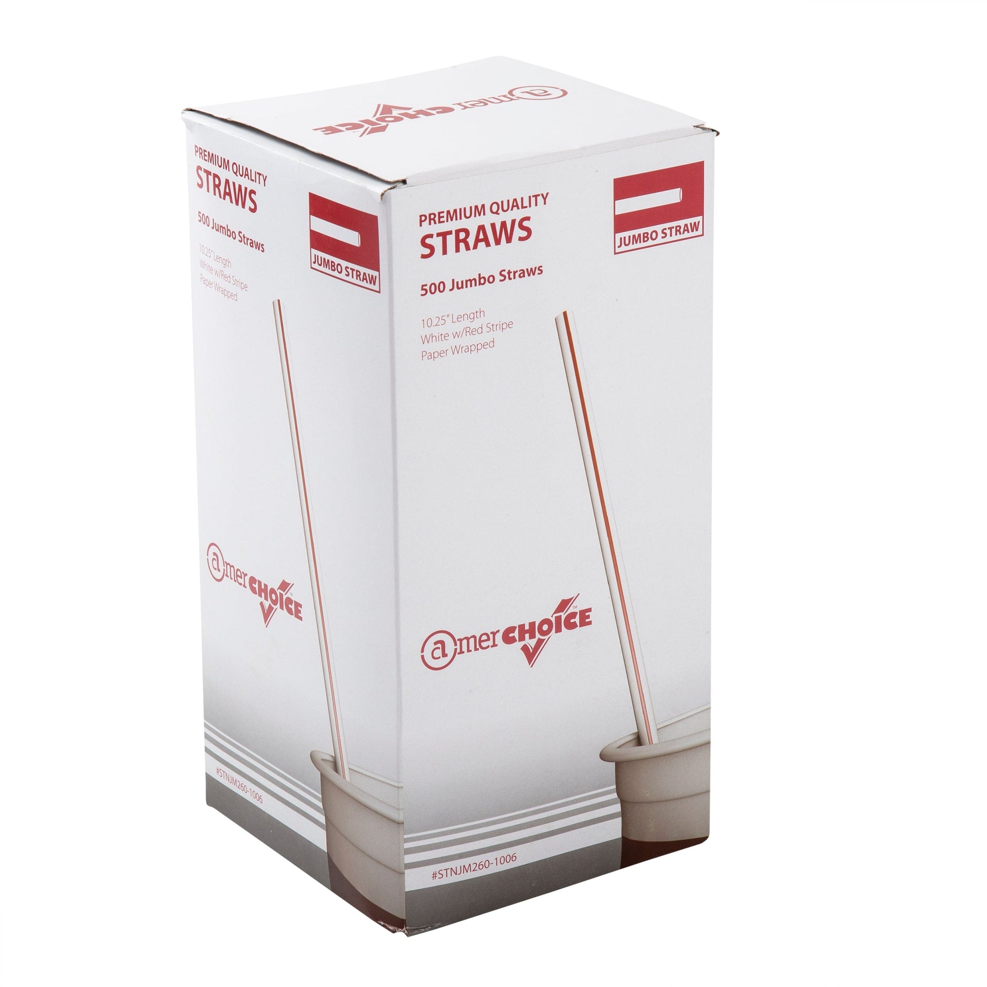 AmerCareRoyal Take-Out/Dine-In/Disposable Beverage Supplies/Straws 10.25" Jumbo White with Red Stripes Paper Wrapped Straws, Case of 2,000