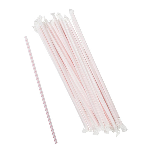 AmerCareRoyal Take-Out/Dine-In/Disposable Beverage Supplies/Straws 10.25" Jumbo White with Red Stripes Paper Wrapped Straws, Case of 2,000