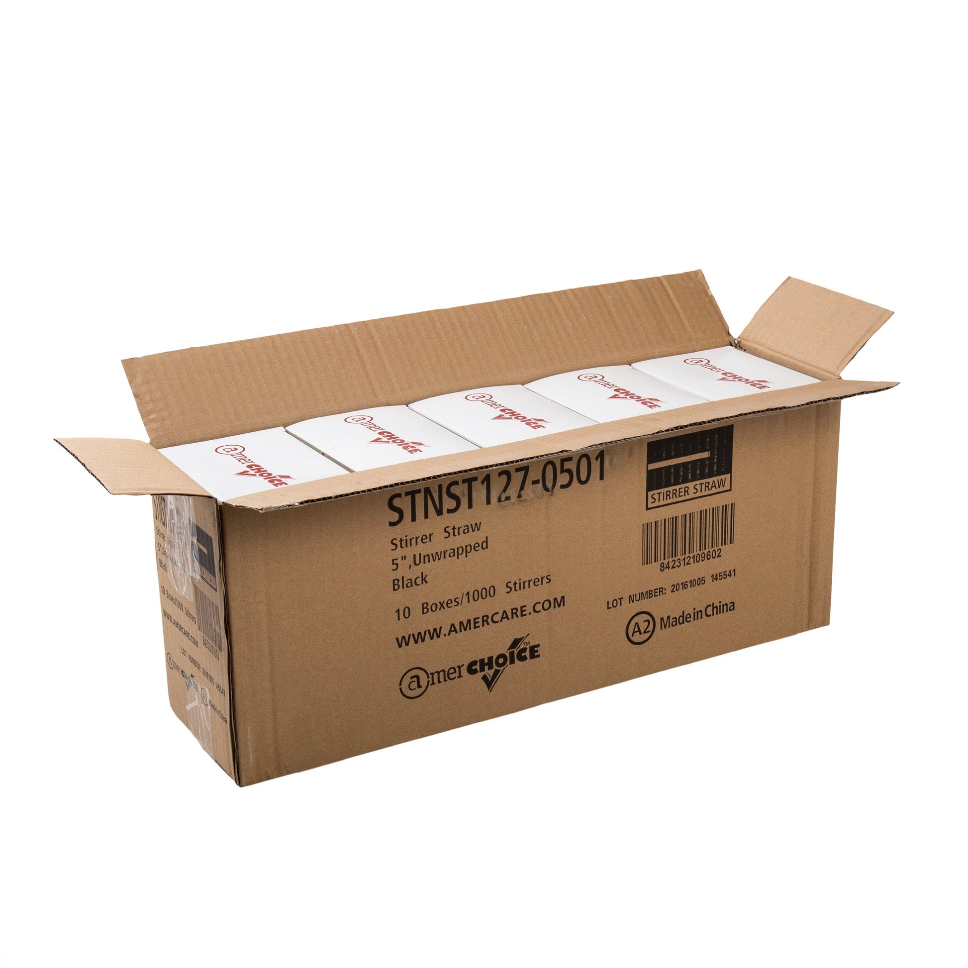 AmerCareRoyal Take-Out/Dine-In/Disposable Beverage Supplies/Sip Straws and Stirrers 5" Black Unwrapped Stirrers, Case of 10,000