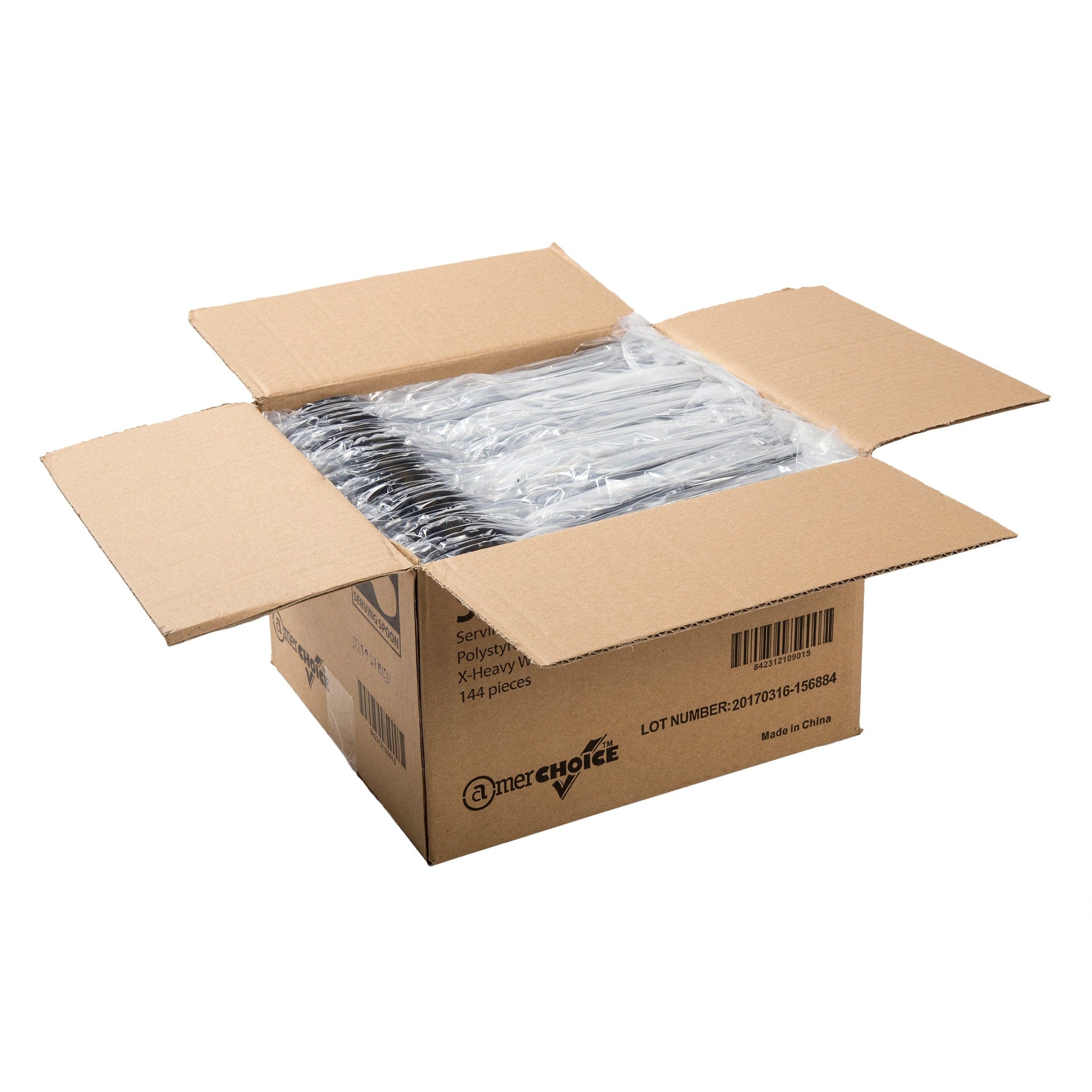 AmerCareRoyal Take-Out/Dine-In/Disposable Cutlery And Utensils/Disposable Utensils 10" Polystyrene Black Individually Wrapped Serving Spoons, Case of 144