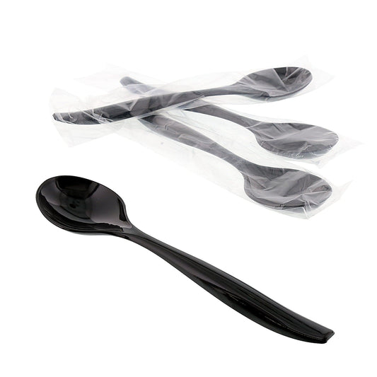 AmerCareRoyal Take-Out/Dine-In/Disposable Cutlery And Utensils/Disposable Utensils 10" Polystyrene Black Individually Wrapped Serving Spoons, Case of 144