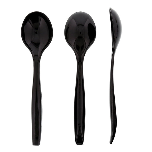 AmerCareRoyal Take-Out/Dine-In/Disposable Cutlery And Utensils/Disposable Utensils 10" Polystyrene Black Individually Wrapped Serving Spoons, Case of 144