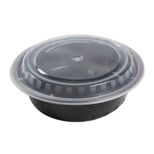 16 oz. Round Black Containers and Lids, Case of 150