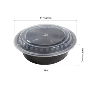AmerCareRoyal Take-Out/Dine-In/Take Out Containers/Microwavable Containers 16 oz. Round Black Containers and Lids, Case of 150