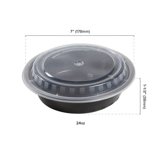 AmerCareRoyal Take-Out/Dine-In/Take Out Containers/Microwavable Containers 24 oz. Round Black Containers and Lids, Case of 150