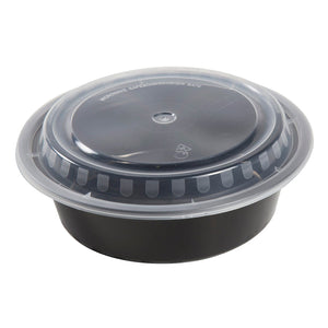 AmerCareRoyal Take-Out/Dine-In/Take Out Containers/Microwavable Containers 32 oz. Round Black Containers and Lids, Case of 150