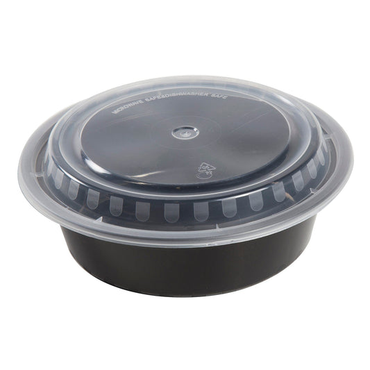 AmerCareRoyal Take-Out/Dine-In/Take Out Containers/Microwavable Containers 32 oz. Round Black Containers and Lids, Case of 150