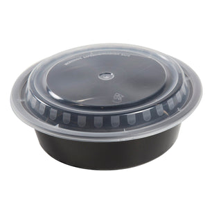 AmerCareRoyal Take-Out/Dine-In/Take Out Containers/Microwavable Containers 32 oz. Round Black Containers and Lids, Case of 150