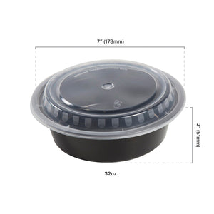 AmerCareRoyal Take-Out/Dine-In/Take Out Containers/Microwavable Containers 32 oz. Round Black Containers and Lids, Case of 150