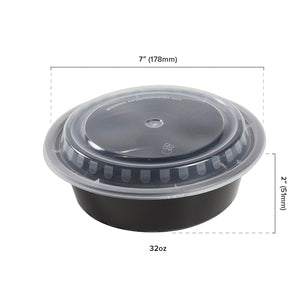 AmerCareRoyal Take-Out/Dine-In/Take Out Containers/Microwavable Containers 32 oz. Round Black Containers and Lids, Case of 150