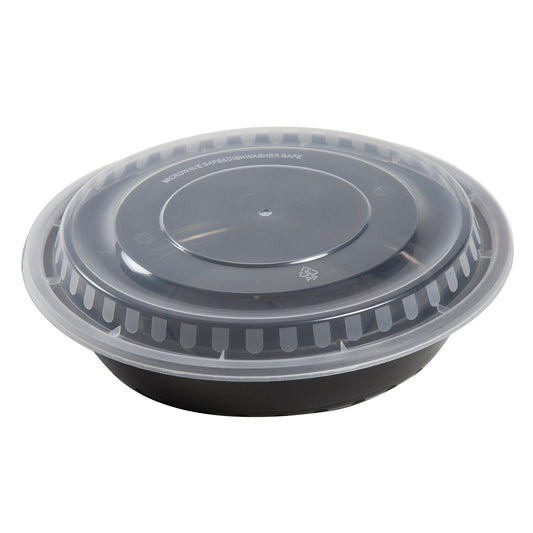 AmerCareRoyal Take-Out/Dine-In/Take Out Containers/Microwavable Containers 48 oz. Round Black Containers and Lids, Case of 150