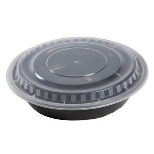 AmerCareRoyal Take-Out/Dine-In/Take Out Containers/Microwavable Containers 48 oz. Round Black Containers and Lids, Case of 150