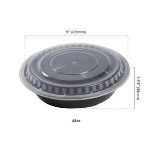 AmerCareRoyal Take-Out/Dine-In/Take Out Containers/Microwavable Containers 48 oz. Round Black Containers and Lids, Case of 150