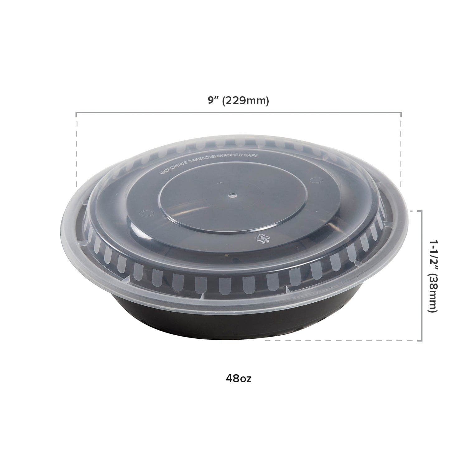 AmerCareRoyal Take-Out/Dine-In/Take Out Containers/Microwavable Containers 48 oz. Round Black Containers and Lids, Case of 150