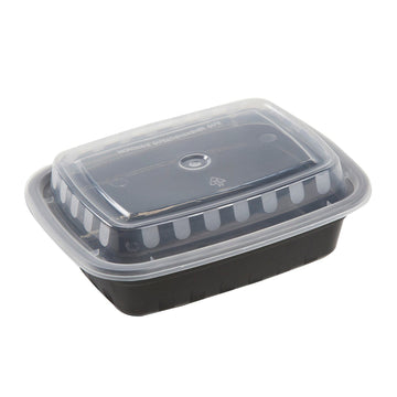 Amercare 2 Compartment Black 32oz Rectangular To-Go Container and Lid Combo Case of 150