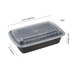 AmerCareRoyal Take-Out/Dine-In/Take Out Containers/Microwavable Containers 32 oz. Rectangular Black Containers and Lids, Case of 150
